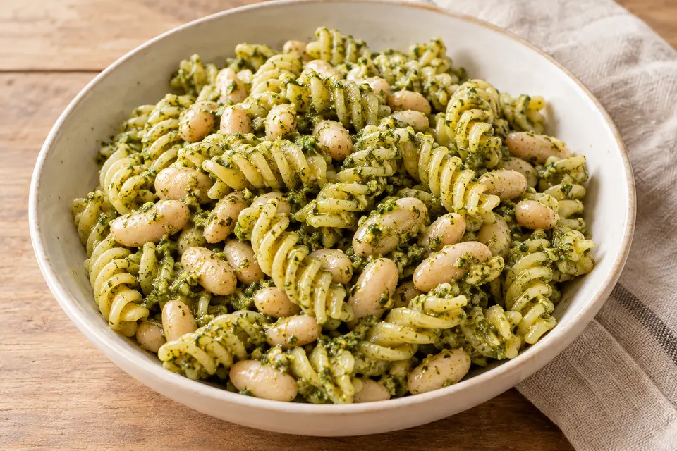 Recipe illustration for White Bean Pesto Pasta Salad