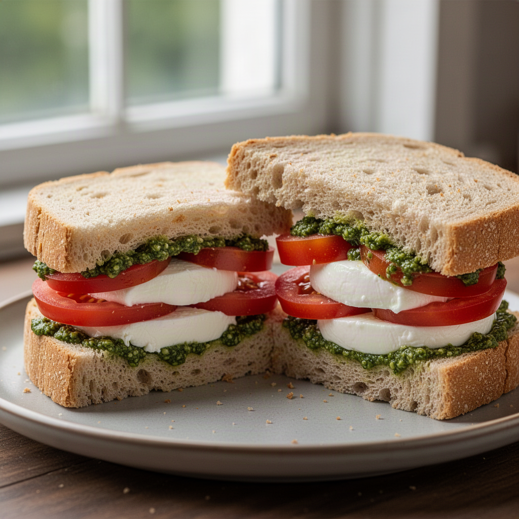 Recipe illustration for Tomato Mozzarella Pesto Sandwiches
